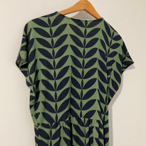 ANN TAYLOR 3/4 Sleeve Geometric BLACK Green WRAP DRESS-V-NECK -KNEE LENGTH Sz 8 - Picture 10 of 11